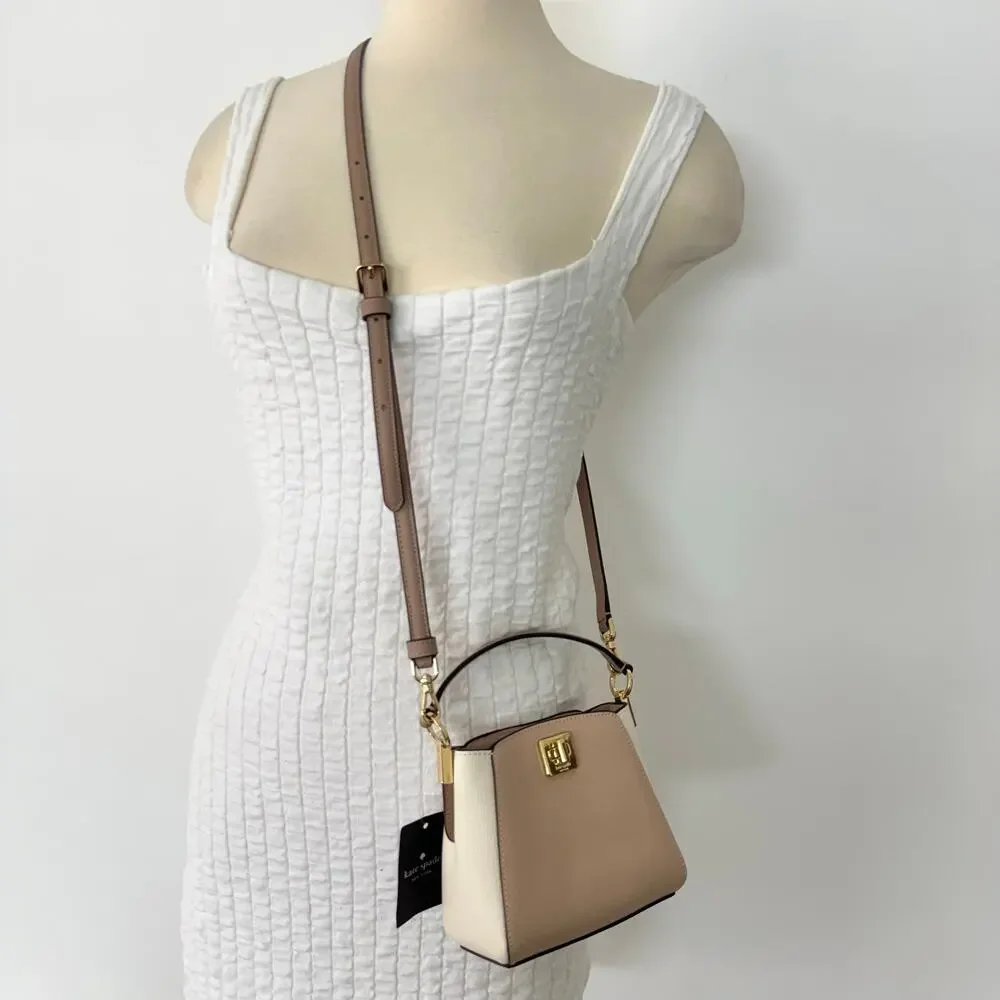 Kate Spade Beige and Cream Mini Top-Handle Crossbody with Gold Hardware